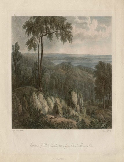 Item #1010 Entrance of Port Lincoln, taken from behind Memory Cove. John Pye after William Westall.