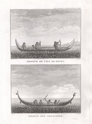 Item #1182 Pirogue de L'Ile de Bouka & Pirogue des Arsacides. Jacques Louis Copia, after Jean Piron