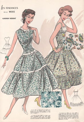 Item #4206 French 1950s women’s fashion design with swatches. Les Tendances de la Mode