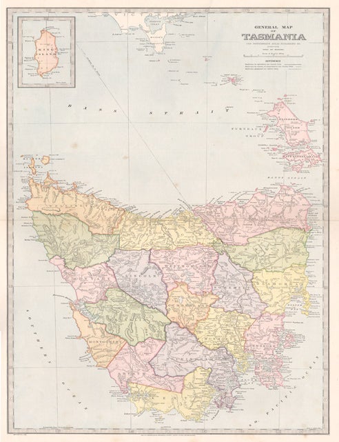 Item #595 General Map of Tasmania. Picturesque Atlas Publishing Company.